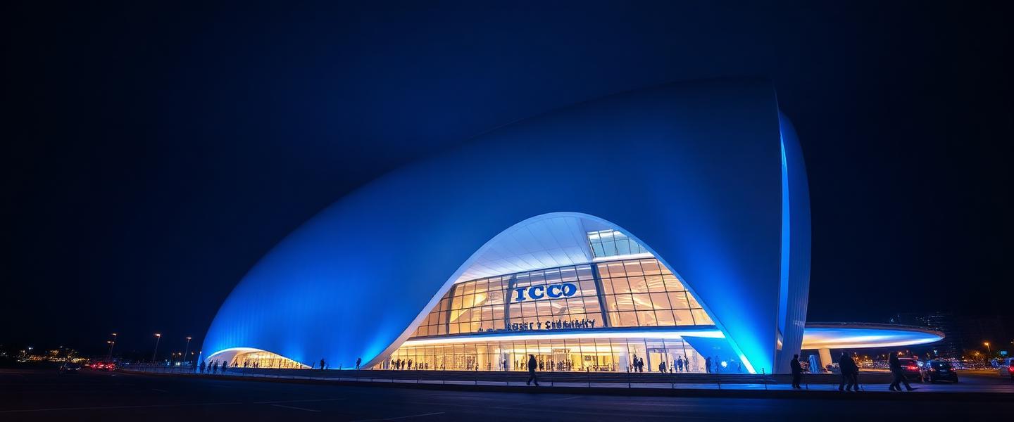 International Convention Centre Sydney lit at night